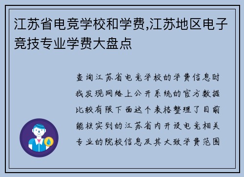 江苏省电竞学校和学费,江苏地区电子竞技专业学费大盘点